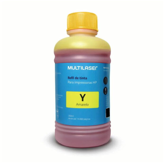 Refil de Tinta para Cartucho Impressoras HP 250ml Amarelo Multilaser - RF012